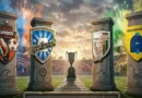 Imagen conceptual de la batalla final por el Ascenso a Primera División, mostrando los escudos de los 4 equipos clasificados frente a un trofeo en un estadio