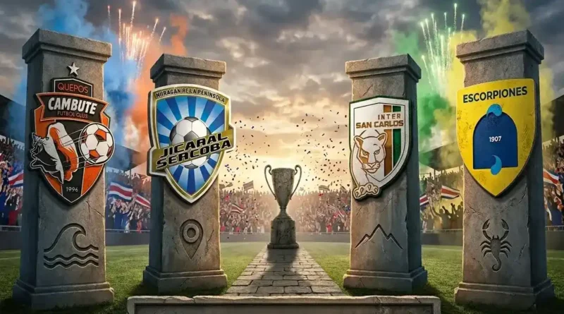 Imagen conceptual de la batalla final por el Ascenso a Primera División, mostrando los escudos de los 4 equipos clasificados frente a un trofeo en un estadio