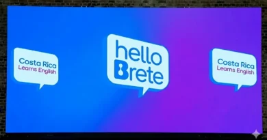 Pantalla principal del evento Hello Brete 2026, Costa Rica Learns English en la Antigua Aduana"
