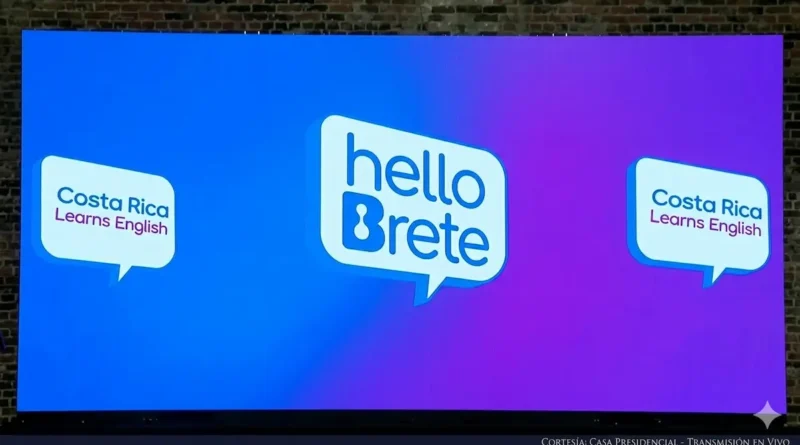 Pantalla principal del evento Hello Brete 2026, Costa Rica Learns English en la Antigua Aduana"