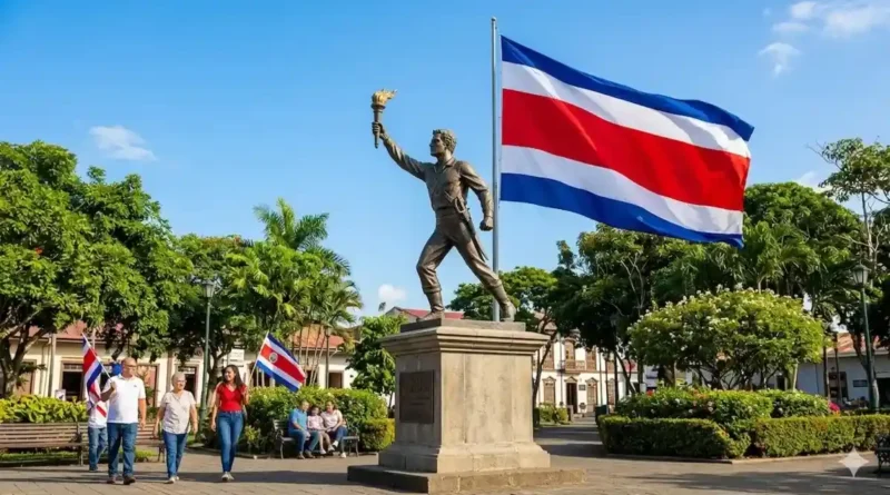 Trabaja el 11 de abril: Personas frente a la estatua de Juan Santamaría en Alajuela, Costa Rica, durante el feriado de pago obligatorio de Juan Santamaría.