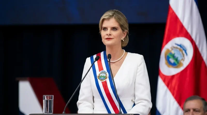 La Presidenta de Costa Rica durante el acto donde se anunciaron los 3 decretos que firmó Laura Fernández al asumir el poder