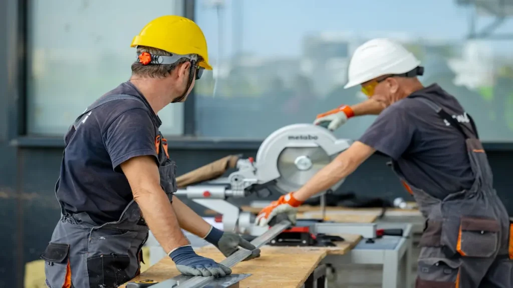 Trabajadores en una obra de construcción utilizando herramientas industriales para representar el crecimiento del IMAE marzo 2026 en Costa Rica.