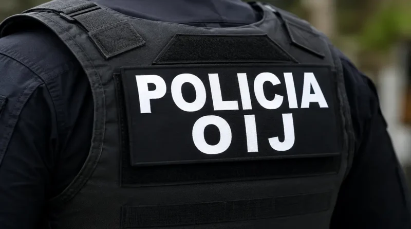 Chaleco táctico con la insignia oficial del OIJ, ideal para quienes buscan empleo en la feria de empleo en Montes de Oca